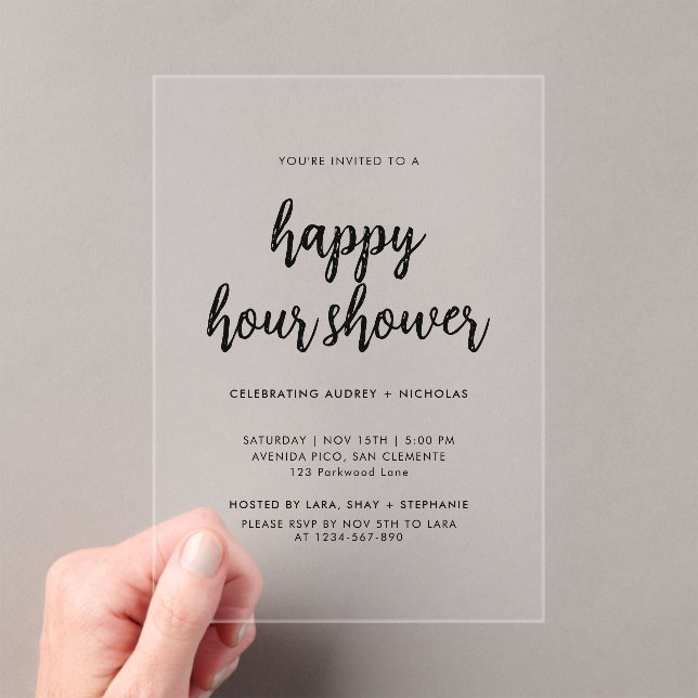 Modern Simple Happy Hour Couple Bridal Shower Acrylic Invitations (Insitu (Handheld))