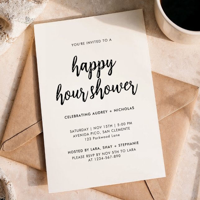 Modern Simple Happy Hour Couple Bridal Shower Invitation (Creator Uploaded)