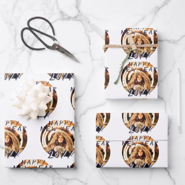Modern Simple Happy New Year 2023 Photo Wrapping Paper Sheet (Front)