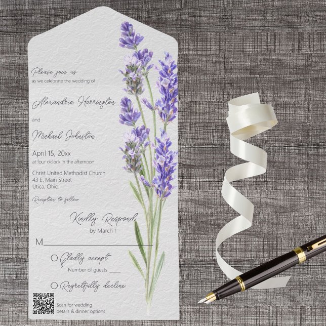 Modern Simple Heather Sprigs QR Code All In One Invitation (Also available without QR code. )