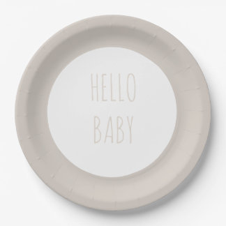 Modern Simple "Hello Baby" Neutral Circle Paper Plate