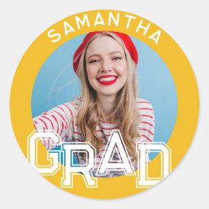 Modern Simple High School Grad Photo Graduation Classic Round Sticker