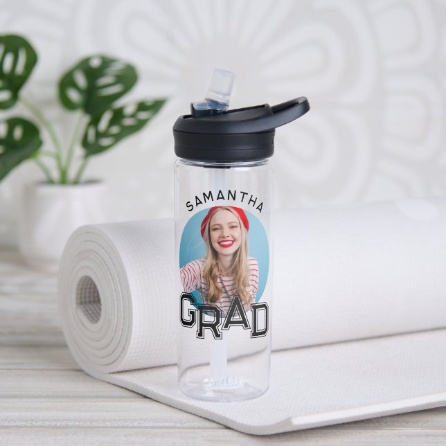 Modern Simple High School Grad Photo Graduation Water Bottle (Yoga)