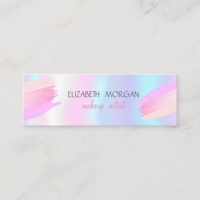 Modern Simple Holographic, Foil Brush Stroke Mini Business Card (Front)