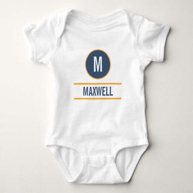 Modern Simple Initial | Custom Cute Monogram Name Baby Bodysuit (Front)