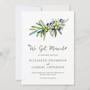 Modern Simple Italian Olive Branch Elopement Announcement