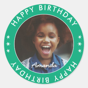 Modern Simple Kids Bright Happy Birthday Photo Classic Round Sticker
