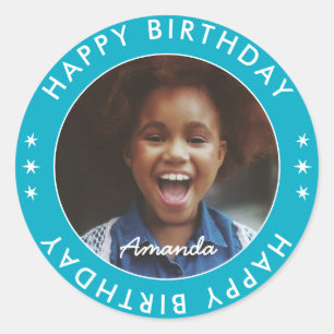 Modern Simple Kids Colorful Happy Birthday Photo Classic Round Sticker
