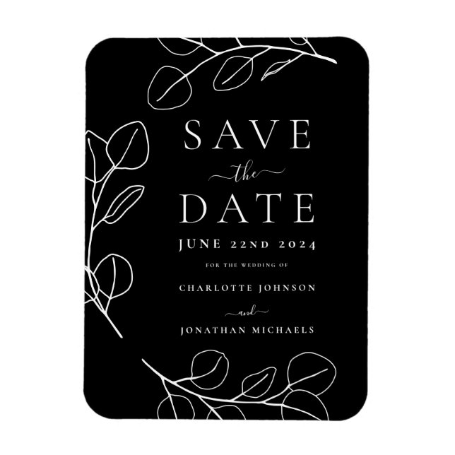 Modern Simple Leaf Black Wedding Save the Date Magnet (Vertical)