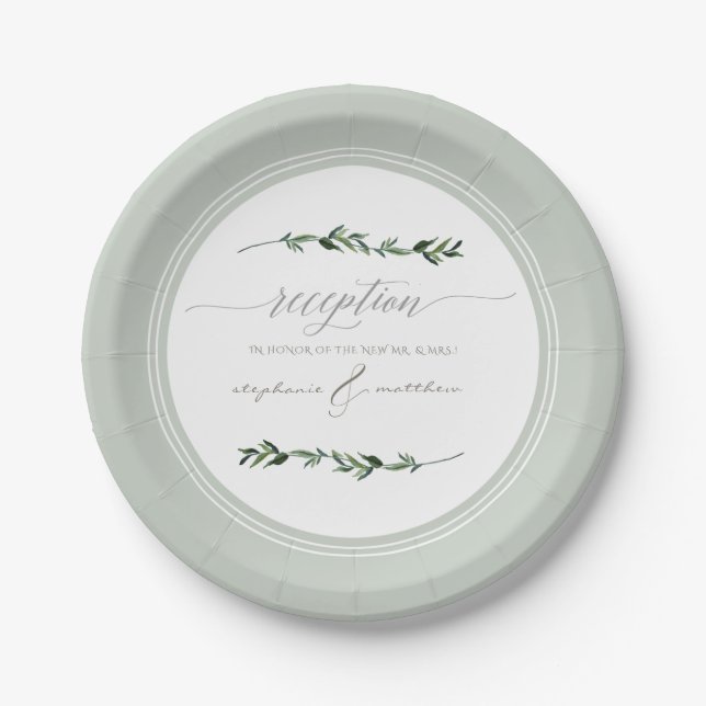 Modern Simple Leaf Foliage Wedding Reception Paper Plate (Front)