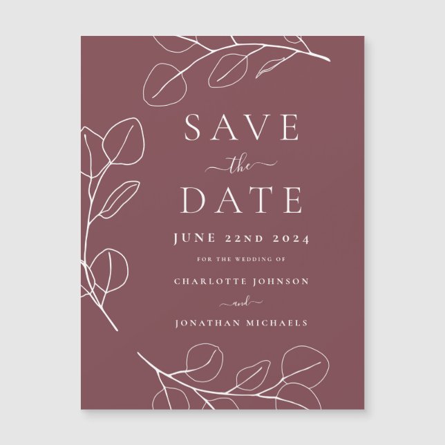 Modern Simple Leaves Burgundy Wedding (Front)