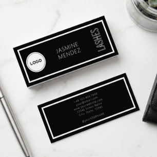 Modern Simple Logo Black White Lashes Artist  Mini Business Card