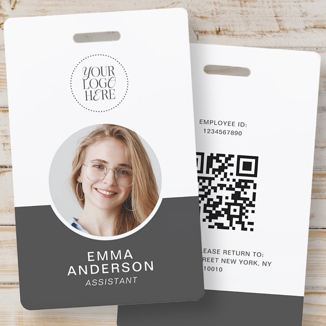 Modern Simple Logo Photo Name QR Code Employee ID Badge (Creator Uploaded)