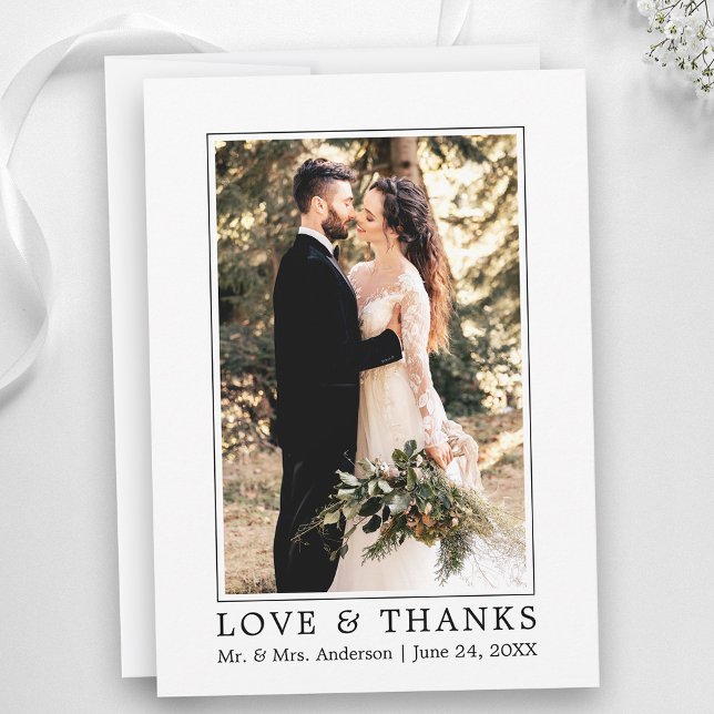 Modern Simple Love and Thanks Wedding Photo Thank You Card (Customize to add text to back of card.)