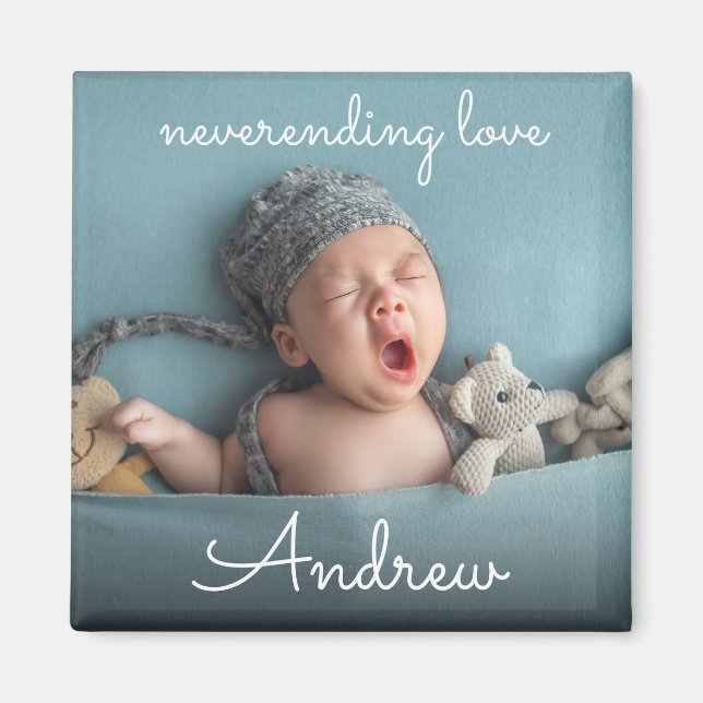 Modern Simple Love New Baby Name And Photo Birth  Magnet (Front)