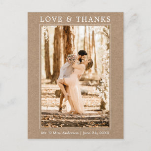 Modern Simple Love Thanks Photo Wedding Kraft Postcard