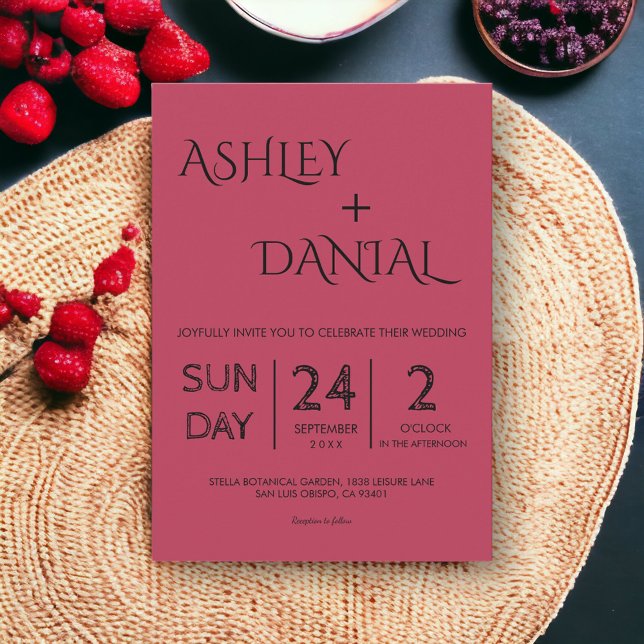 Modern Simple Magenta Calligraphy Elegant Wedding Invitation (Creator Uploaded)