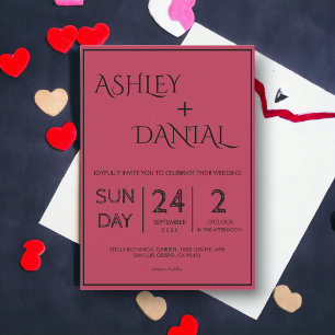 Modern Simple Magenta Calligraphy Framed Wedding Invitation