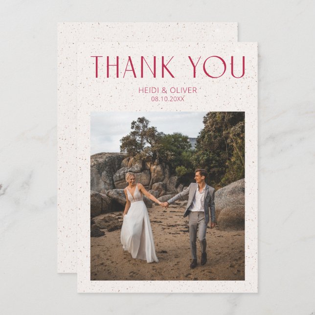 Modern Simple Magenta Photo Wedding Thank You Card (Front/Back)