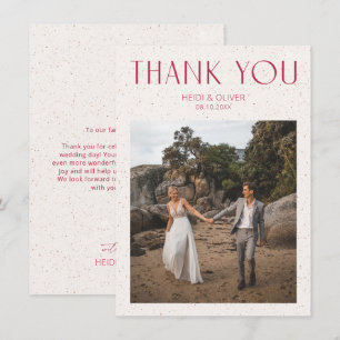 Modern Simple Magenta Photo Wedding Thank You Card