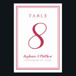 Modern Simple Magenta Red Wedding Custom Trendy Table Number<br><div class="desc">A template for any number this simple, minimalist and elegant Wedding Table Number design features a contemporary design with a double frame border in trendy magenta red on a crisp white background. Chic design provides timeless yet modern sophistication. Personalise wedding table design with your name, wedding date and table number...</div>