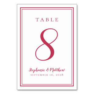 Modern Simple Magenta Red Wedding Custom Trendy Table Number