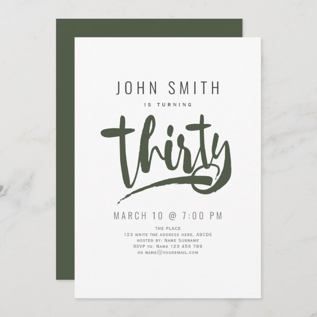 Modern, Simple, Male Thirty celebration Birthday Invitation (Front/Back)