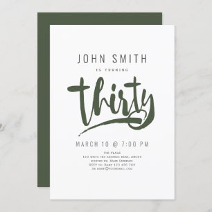 Modern, Simple, Male Thirty celebration Birthday Invitation