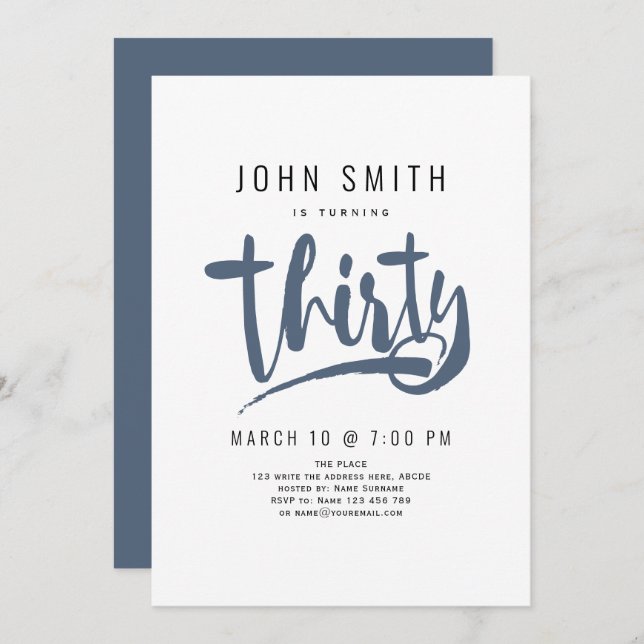 Modern, Simple, Male Thirty celebration Birthday Invitation (Front/Back)