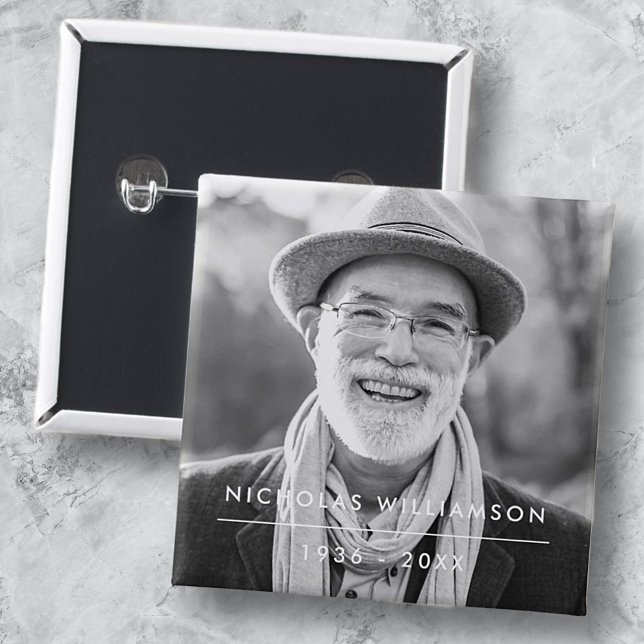 Modern Simple Memorial Remembrance Custom Photo 15 Cm Square Badge (Creator Uploaded)