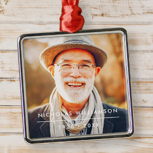 Modern Simple Memorial Remembrance Custom Photo Metal Ornament