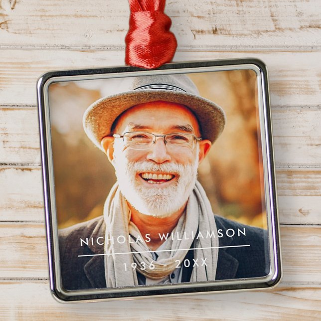 Modern Simple Memorial Remembrance Custom Photo Metal Ornament (Creator Uploaded)