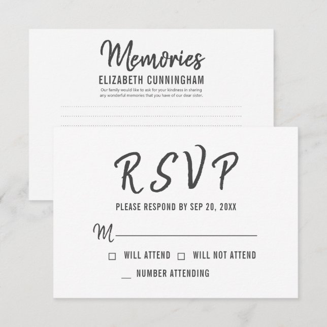 Modern Simple Memories Memorial Reply RSVP Card (Front/Back)