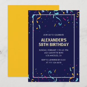 Modern Simple Men Confetti 58th birthday Invitation
