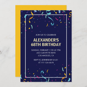 Modern Simple Men Confetti 68th birthday Invitation