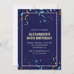 Modern Simple Men Confetti 84th birthday Invitation