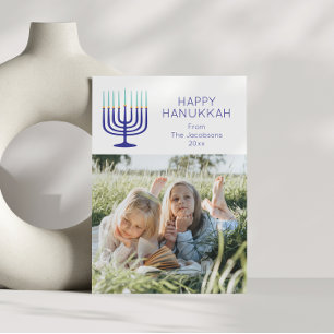 Modern Simple Menorah Hanukkah Two Photo  Holiday Card