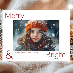 Modern Simple Merry & Bright 1 Photo Postcard