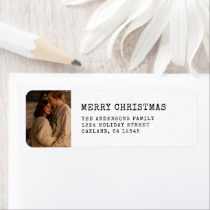 Modern Simple Merry Christmas Couple Photo Return Address Label