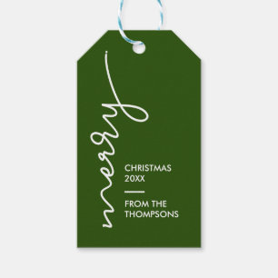 Modern Simple Merry Christmas Script Green Gift Tags