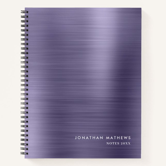 Modern Simple Metallic Brushed Midnight Purple Notebook (Front)