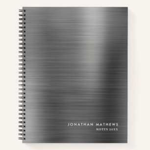 Modern Simple Metallic Brushed Silver Grey Notebook