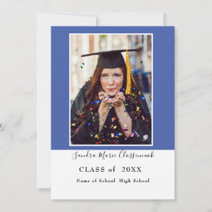 Modern Simple Minimal Blue White Graduation Announcement