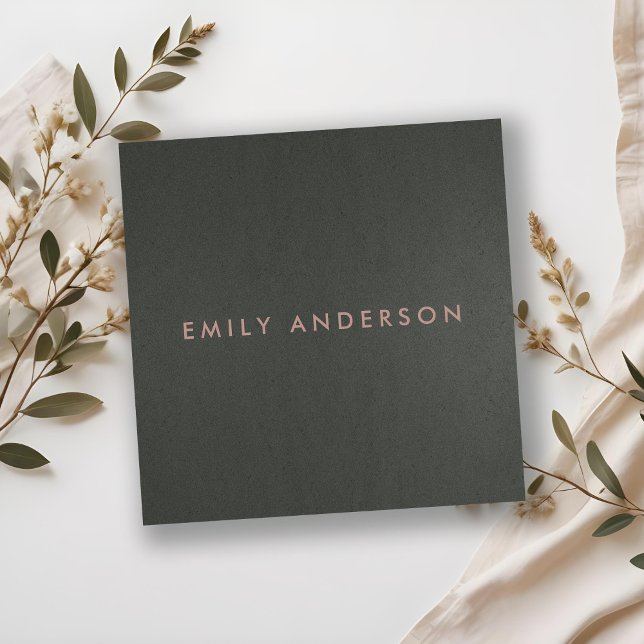 MODERN SIMPLE MINIMAL FAUX DARK SILVER GREY BLACK SQUARE BUSINESS CARD (Creator Uploaded)
