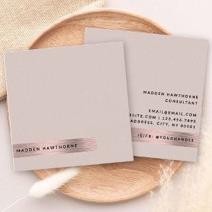Modern Simple Minimal Faux Rose Gold Brushed Metal Square Business Card