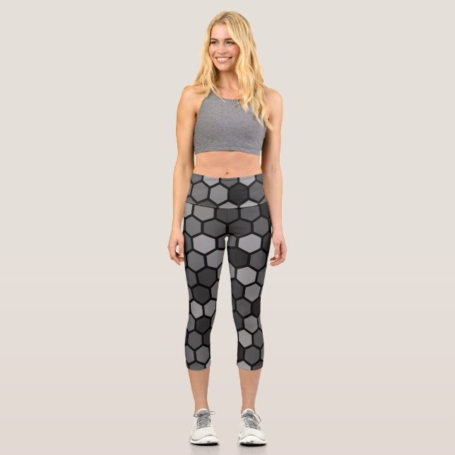 Modern simple minimal hexagonal geometric art capri leggings (Front)