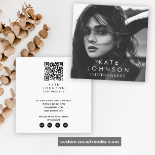Modern Simple Minimal Photo QR Code Social Media  Square Business Card