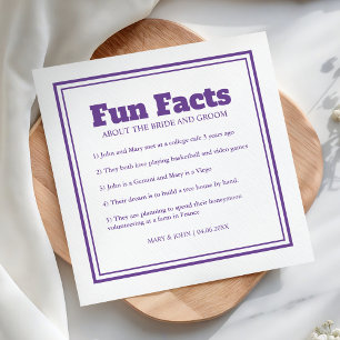 Modern Simple Minimal Purple Fun Facts Wedding Napkin