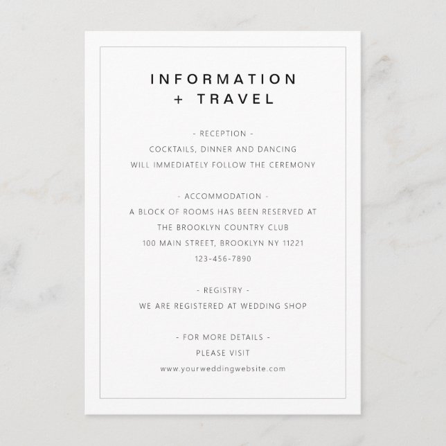 Modern Simple Minimal Typography Wedding Details Enclosure Card (Front)