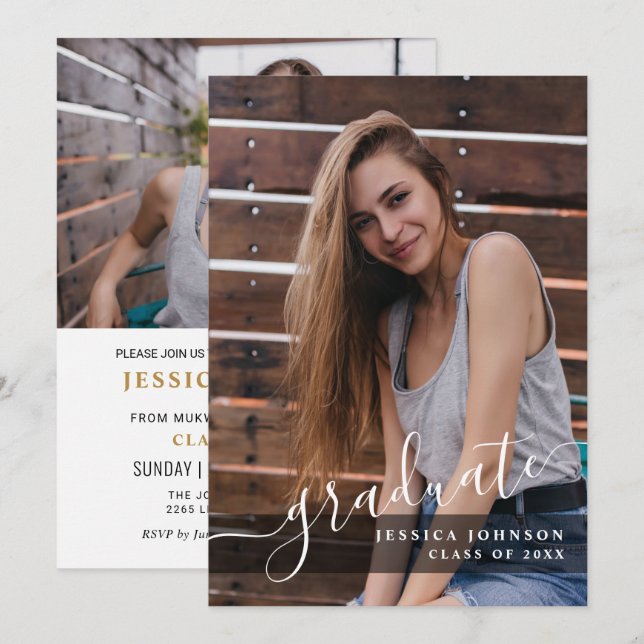 Modern Simple Minimalist 3 PHOTO Graduation Party Invitation (Front/Back)